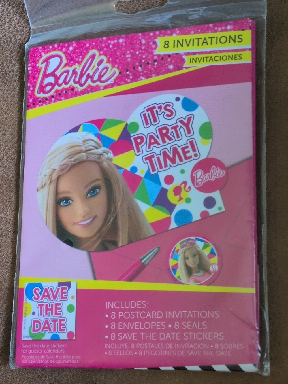 DesignWare Barbie Party Invitations Set 8 Postcards w/ Envelopes Seals 2015